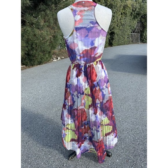 Guess Dress Small Multicolor Kaleido Print Pleated Hi-Lo Lined Racerback Womens - Picture 2 of 16